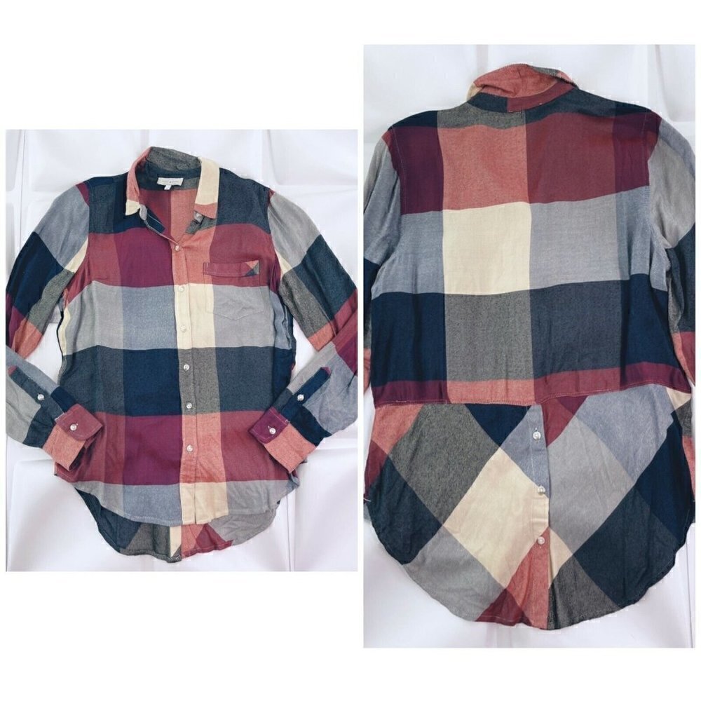 Lucky Brand Womens Sz S Bungalow Plaid Checkered Shirt Button Back Top Shirt